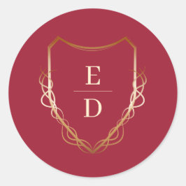 Classic Monogram Crimson Red Golden Runder Aufkleber