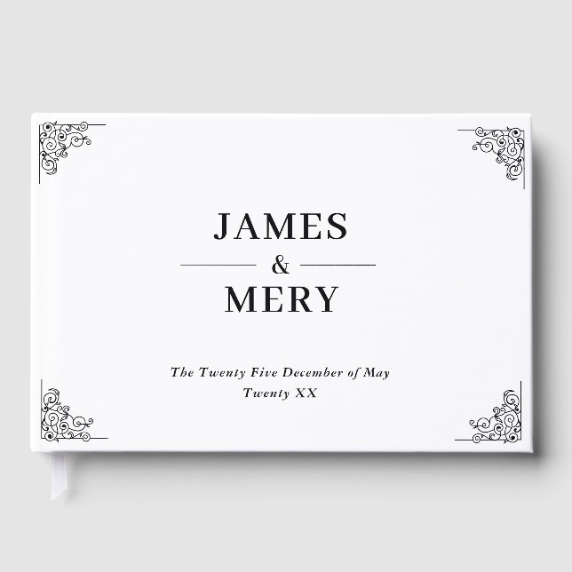 Classic Monogram Elegant Border Wedding Gästebuch (Vorderseite)