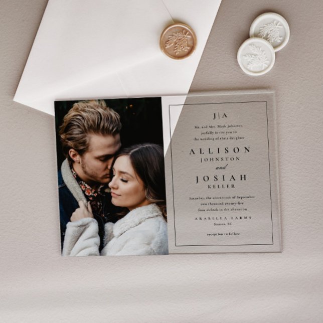 Classic Monogram Elegant Foto Wedding Acryleinladungen (Simple monogram acrylic photo wedding invitation.)