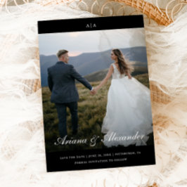 Classic Monogram Elegant Script Two Foto Wedding Save The Date