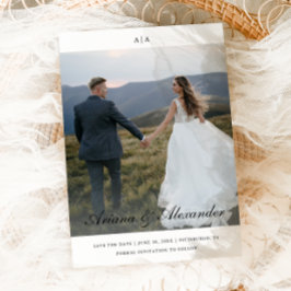 Classic Monogram Elegant Script Two Foto Wedding Save The Date