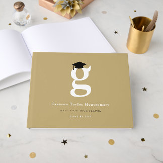 Classic Monogram G And Graduation Cap Grad Party Gästebuch