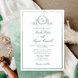 Classic Monogram Green Watercolor Wedding Einladung