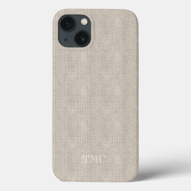 Classic Monogram Initials Luxury Linen Fabric Tech Case-Mate iPhone Hülle (Rückseite)