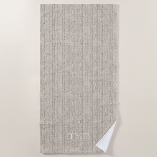 Classic Monogram INITIALS Luxury Linen Fabric Zuha Strandtuch (Vorderseite)