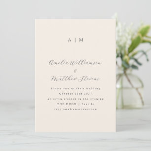 Classic Monogram Ivory Black Script Wedding Einladung