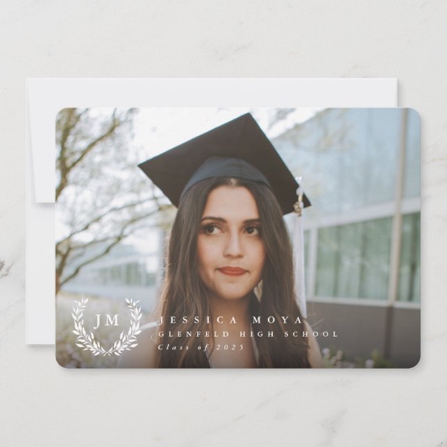 Classic Monogram/Laurel Wreath 2 Foto Abschluss Ankündigung (Vorderseite)