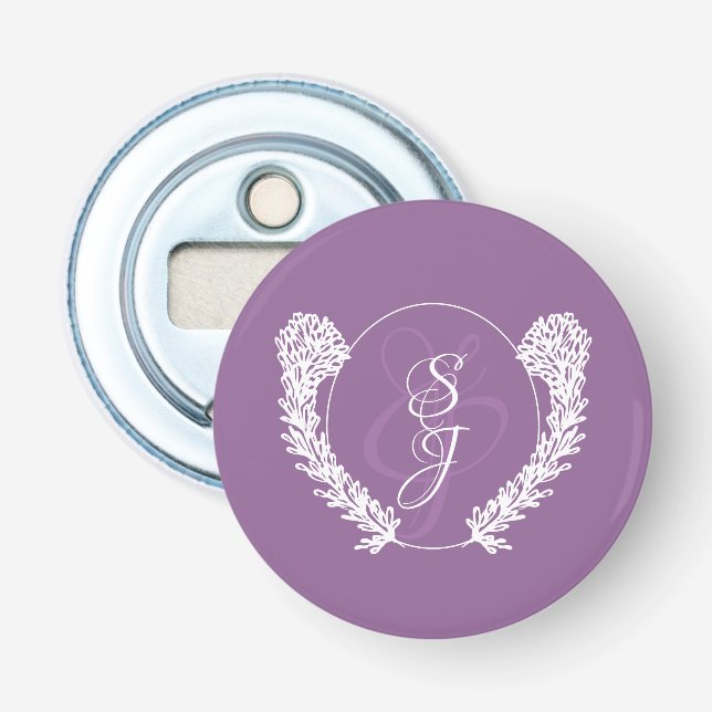 Classic Monogram Lavender Dark Lila Wedding Flaschenöffner (Vorderseite)