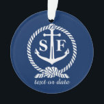 Classic Monogram Nautical Blue Anchor Beach Boat Ornament<br><div class="desc">Ein klassisches nautisches Design mit weißem Anker und nautischem Seil-Set vor marineblauem Hintergrund. Fügen Sie Ihre mit Monogramm Initialen und eine weitere Textzeile hinzu - Datum, Ort, Veranstaltung, etc. Ideal für Hochzeiten, Party oder Ihr Boot, Strand oder Seehaus. Klassisch, zeitlos, preppy und stilvoll - ein perfektes Design für alle Ihre...</div>