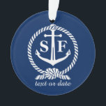 Classic Monogram Nautical Blue Anchor Beach Boat Ornament<br><div class="desc">Ein klassisches nautisches Design mit weißem Anker und nautischem Seil-Set vor marineblauem Hintergrund. Fügen Sie Ihre mit Monogramm Initialen und eine weitere Textzeile hinzu - Datum, Ort, Veranstaltung, etc. Ideal für Hochzeiten, Party oder Ihr Boot, Strand oder Seehaus. Klassisch, zeitlos, preppy und stilvoll - ein perfektes Design für alle Ihre...</div>