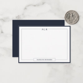 Classic Monogram Navy Blue Border Stationery Mitteilungskarte