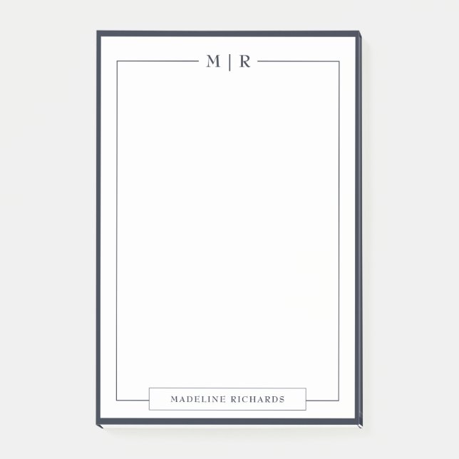 Classic Monogram Navy Blue Border Stationery Post-it Klebezettel (Vorderseite)