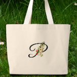 Classic monogram P red white flower mother gift Jumbo Stoffbeutel<br><div class="desc">Need a Mother's Day gift idea? This Classic Monogram Tote Bag could be perfect! Picture Mom's face lighting up when she sees this beautiful tote. It's covered in lovely red and white watercolor flowers and personalized with her monogram. How sweet is that? Not only is it gorgeous, but it's super...</div>