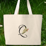 Classic monogram Q red white flower mother gift  Jumbo Stoffbeutel<br><div class="desc">Need a Mother's Day gift idea? Let me tell you about this Classic Monogram Tote Bag – it's seriously cute! Imagine your Mom's reaction when she opens it! It has the loveliest red and white watercolor flowers all over it – so girly and sweet! And guess what? You can get...</div>