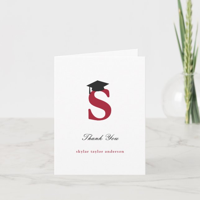 Classic Monogram S Graduation Cap Foto Modernes Dankeskarte (Vorderseite)
