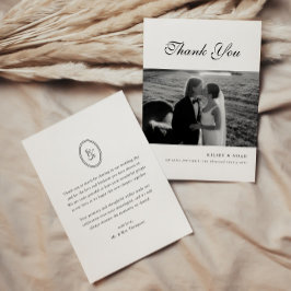 Classic Monogram Script Black White Wedding Photo Dankeskarte