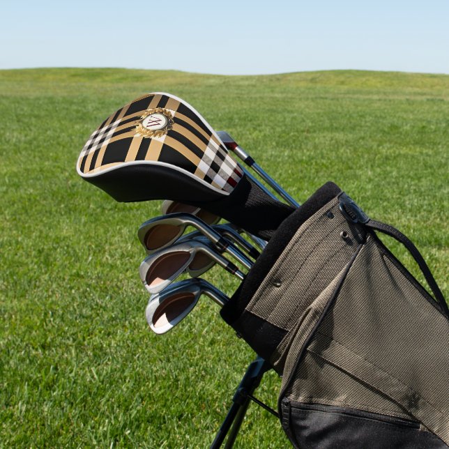 Classic Monogram Stilvoll Kariert Grau, Schwarz &  Golf Headcover (In SItu)