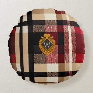 Classic Monogram Stylisch Kariert Beige Red & Blac Rundes Kissen