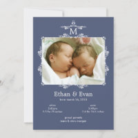 Classic Monogram Twins Foto Birth Ankündigung