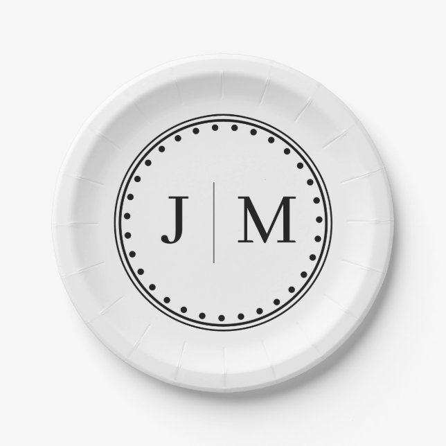 Classic Monogram Wedding Border line Pappteller (Vorderseite)