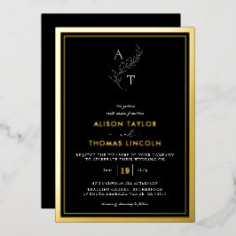 Classic Monogram Wedding Gold Frame Real Folieneinladung