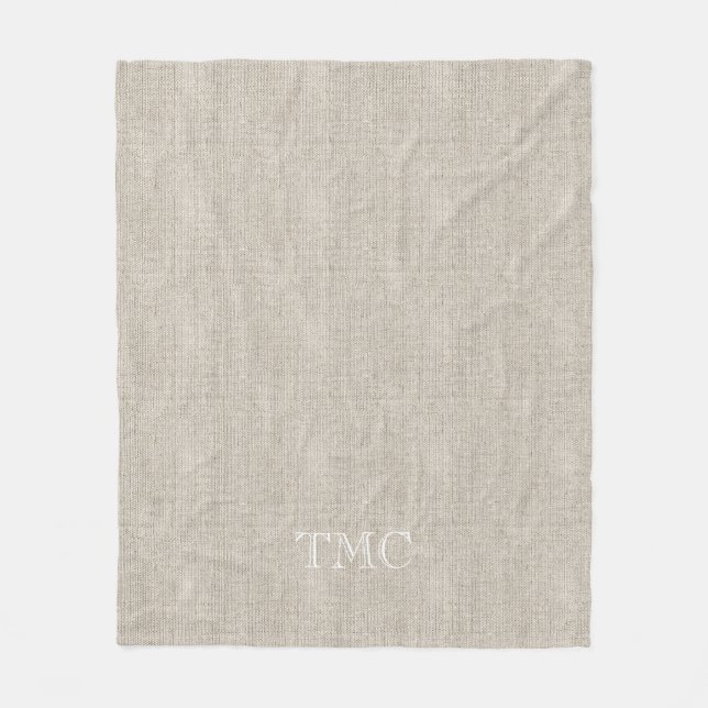 Classic Monogram White Initials Flax Fine Linen Fleecedecke (Vorderseite)