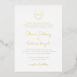 Classic Monogram Wreath Wappen Elegant Wedding Gol Folieneinladung