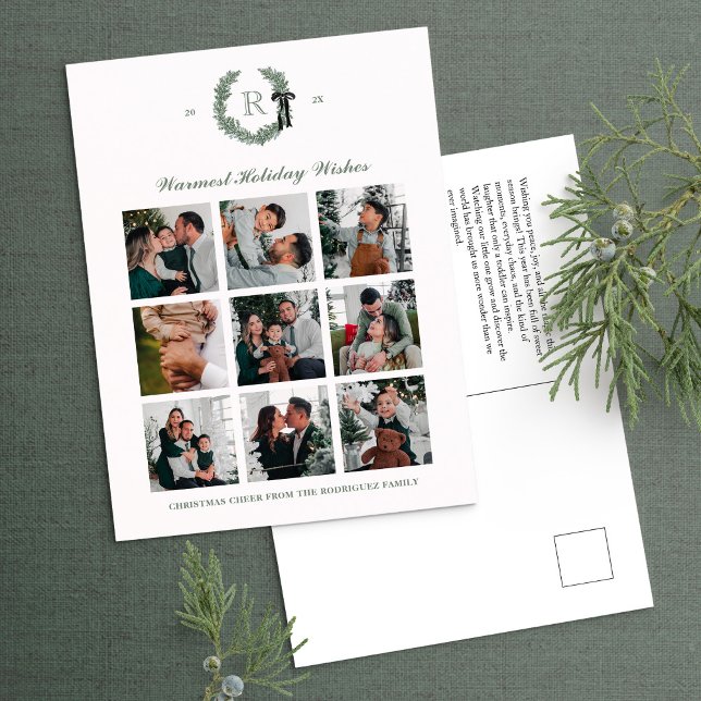 Classic Monogram Wreath Wappen Holiday Postkarte (Von Creator hochgeladen)