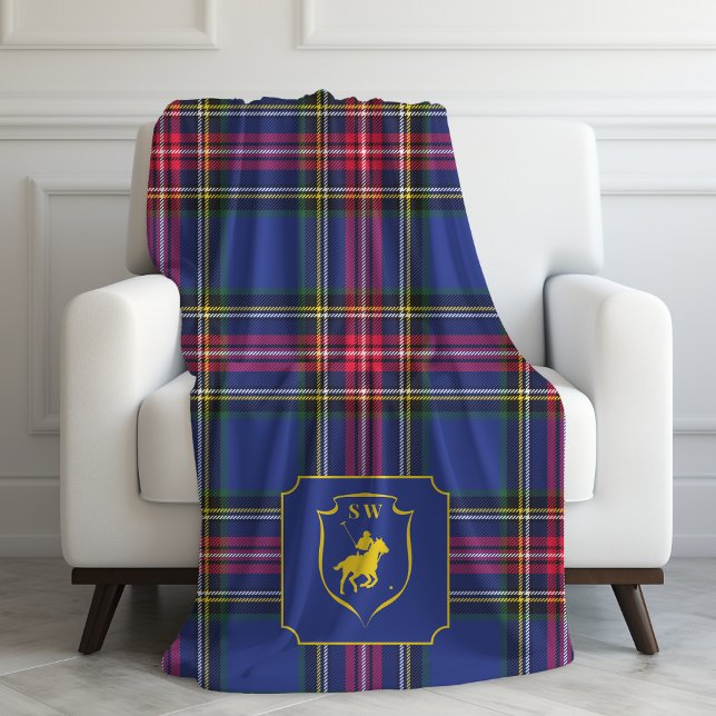 Classic Monogrammed Polo Equestrian Tartan Plaid  Fleecedecke (Von Creator hochgeladen)
