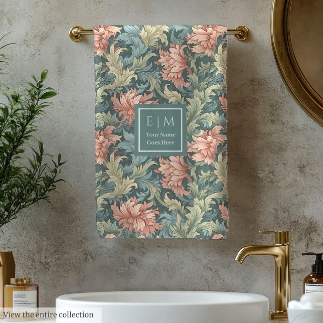 Classic Morris Inspiriert Pastel Floral Individuel Badhandtuch Set (Classic Morris Inspired Pastel Floral Custom Name)