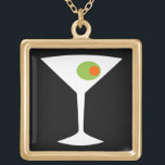 Classic Movie Martini Necklace (schwarz) Vergoldete Kette<br><div class="desc">Dieses klassische Movie Martini Necklace zeichnet sich durch einen schwarzen Hintergrund und die weiße Silhouette eines Martini-Glases aus. Im Inneren des Glases befindet sich ein herrlicher grüner Olivenbaum mit einem orangefarbenen Pimento. Das ist eine lustige Halskette für alle, die sich wünschen, dass sie eine Figur in einem klassischen Film sind....</div>