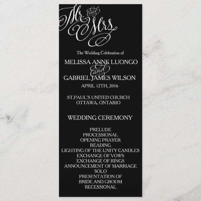 Classic Mr. & Mrs. Wedding Program Programm (Vorderseite)