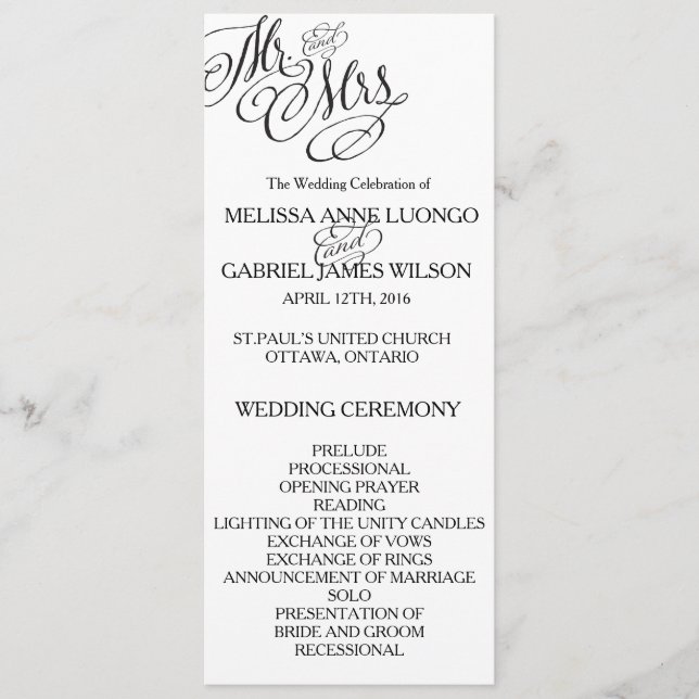 Classic Mr. & Mrs. Wedding Program Programm (Vorderseite)