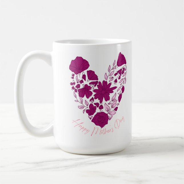 Classic Mug with Floral Motif and "Happy Mother's  Kaffeetasse (Links)