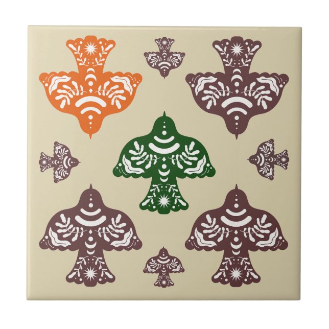Classic multicolor unique green orange birds fliese (Vorderseite)