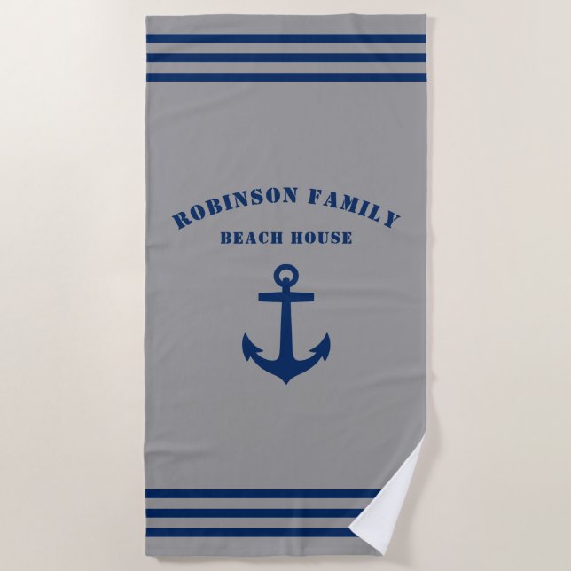Classic Nautical Anchor Family Beach House Strandtuch (Vorderseite)