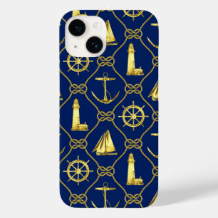 Classic Nautical Gold Blue Case-Mate iPhone 14 Hülle