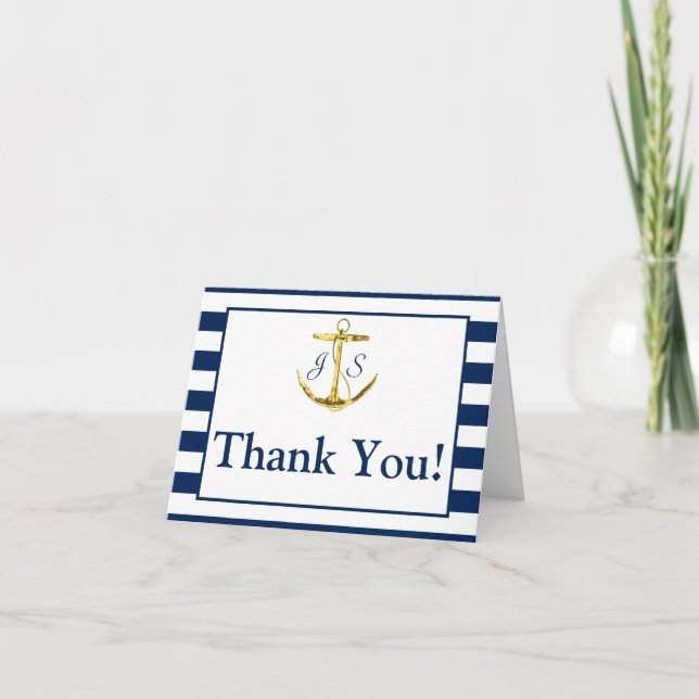 Classic Nautical Navy Blue Gold Hochzeit Vielen Da Dankeskarte (Vorderseite)