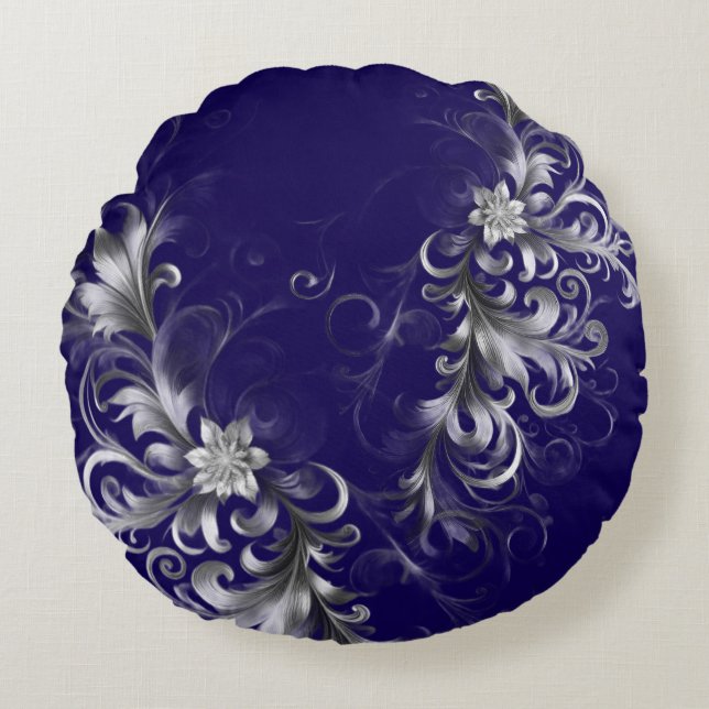 Classic Navy and Silver Luxe  Rundes Kissen (Vorderseite)