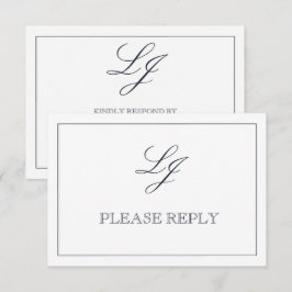 Classic Navy Blue Calligraphy Monogram No Meals RSVP Karte
