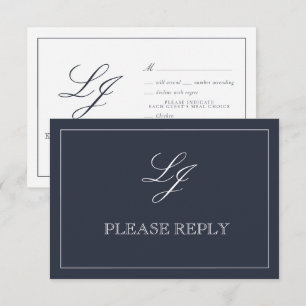 Classic Navy Blue Calligraphy Monogram Wedding RSV RSVP Karte