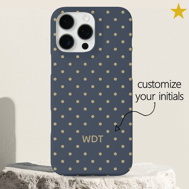 Classic Navy Blue Custom Monogram Polka Dot  iPhone 16 Pro Max Hülle (Von Creator hochgeladen)