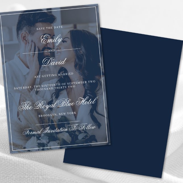 Classic Navy Blue Eleganury Luxury Foto Overlay Einladung (Von Creator hochgeladen)