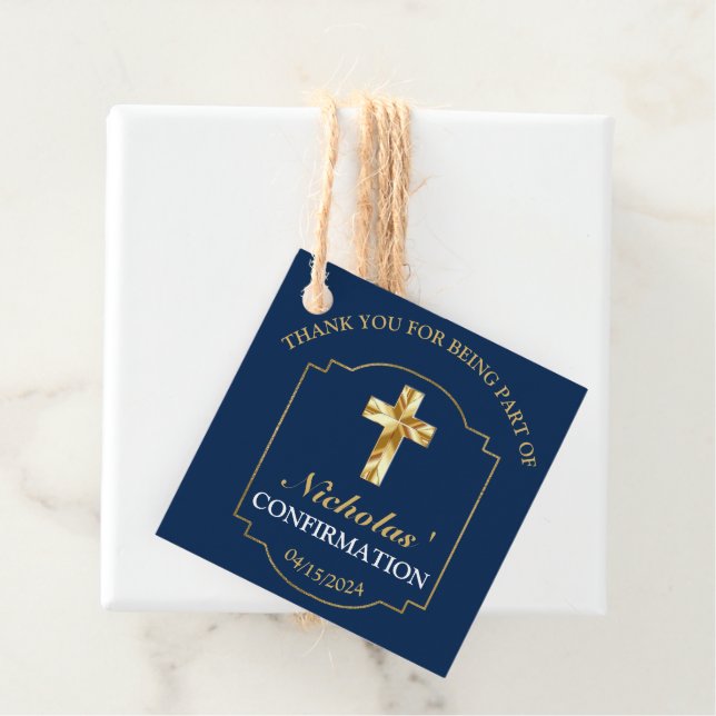 Classic Navy Blue Gold Boys Bestätigung Vielen Dan Geschenkanhänger (Beispiel)