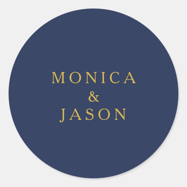 Classic Navy Blue | Gold Wedding Umschlag Aufklebe Runder Aufkleber (Vorderseite)