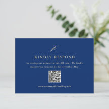 Classic Navy Blue Monogram QR Code Elegant Wedding