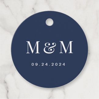 Classic Navy Blue Monogram Typography Wedding Geschenkanhänger
