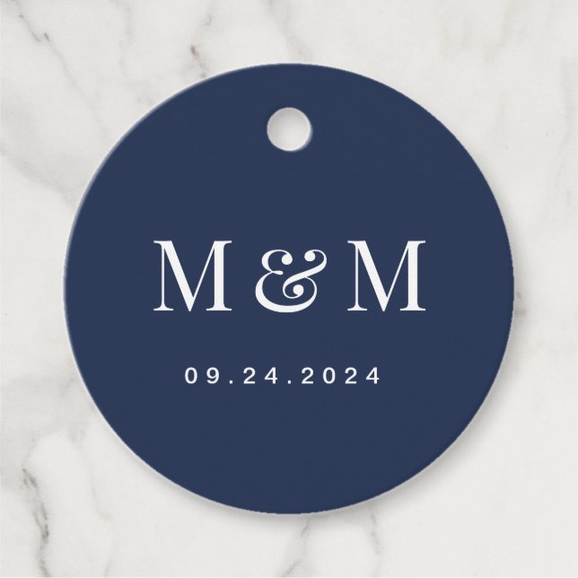 Classic Navy Blue Monogram Typography Wedding Geschenkanhänger (Vorderseite)