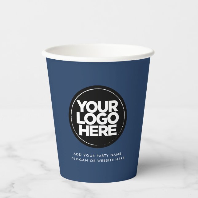 Classic Navy Blue | Personalisiertes Logo und Text Pappbecher (Vorderseite)