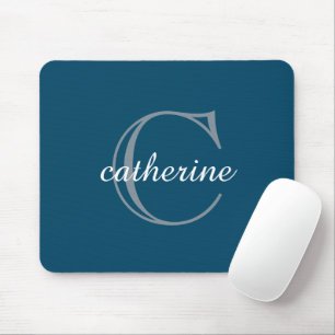 Classic Navy Blue Script Monogram Mousepad